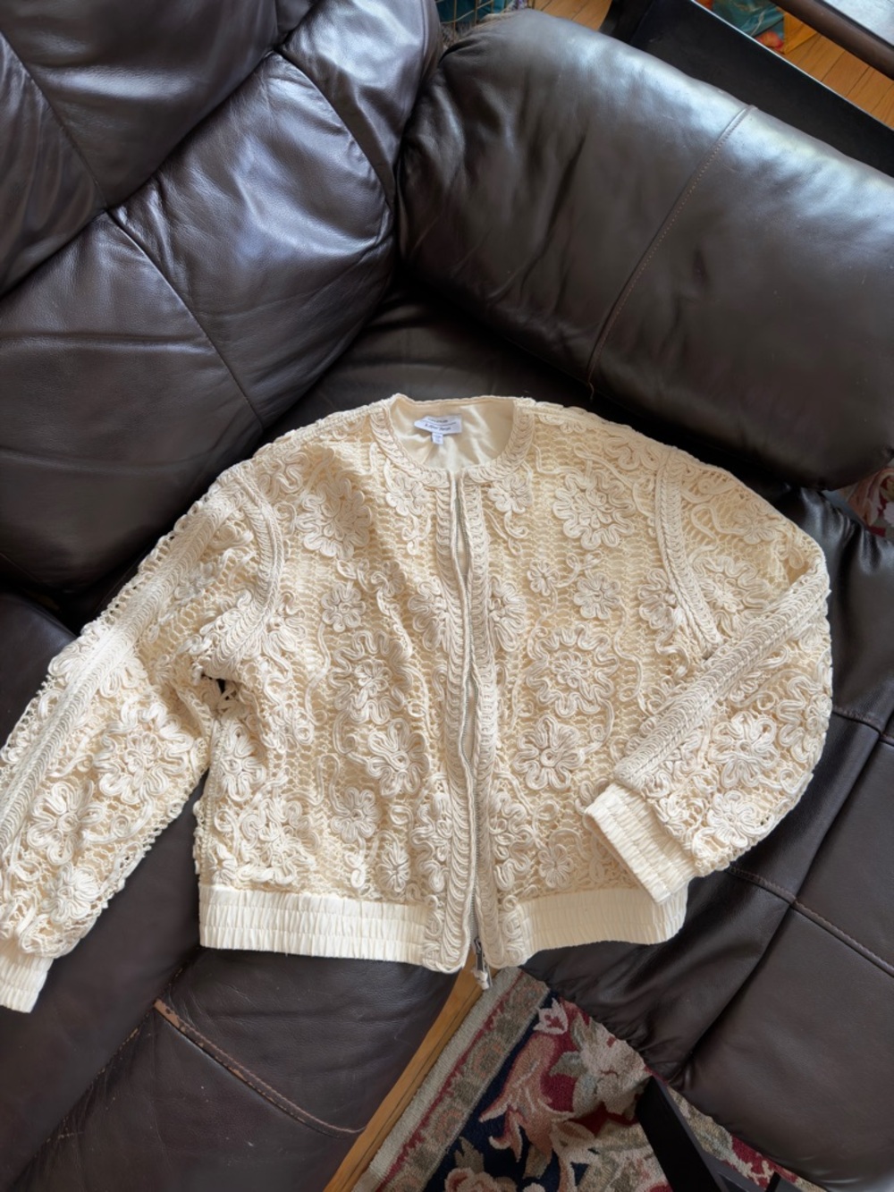 & Other Stories Soutache Embroidered Mesh Bomber Jacket Size M Cream